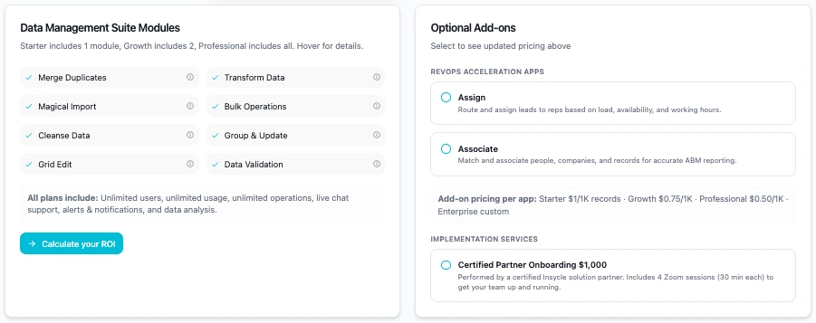 Insycle pricing plans: Starter $31/mo, Growth $47/mo, Professional $63/mo, Enterprise custom — billed monthly
